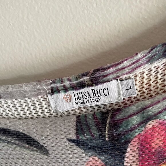 Luisa Ricci Women SZ L Gray Floral Print Dolman Sleeve Lightweight Knit Sweater - Picture 7 of 8